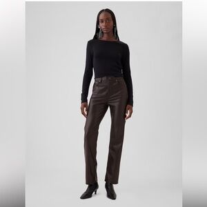 Gap Vintage Slim High Rise Vegan Faux Leather Brown Pants Size 27 4R NWT